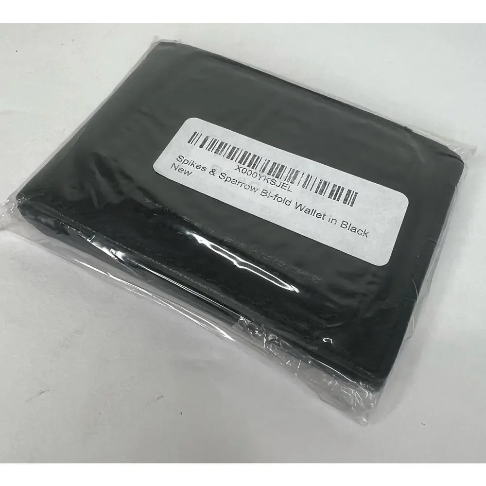 Spikes and Sparrow Mens Black Leather Classic Bifold Wallet Slim Cards ID Window